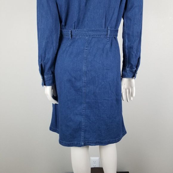 A.P.C. Indigo Chambray Denim Minimalist Cotton Knee Length Belted Shirt Dress M - Picture 7 of 13